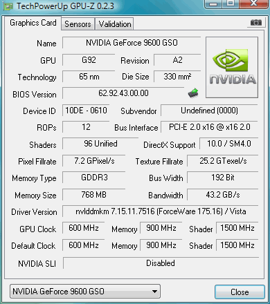 gpuz Review Palit 9600GSO Sonic 768MB